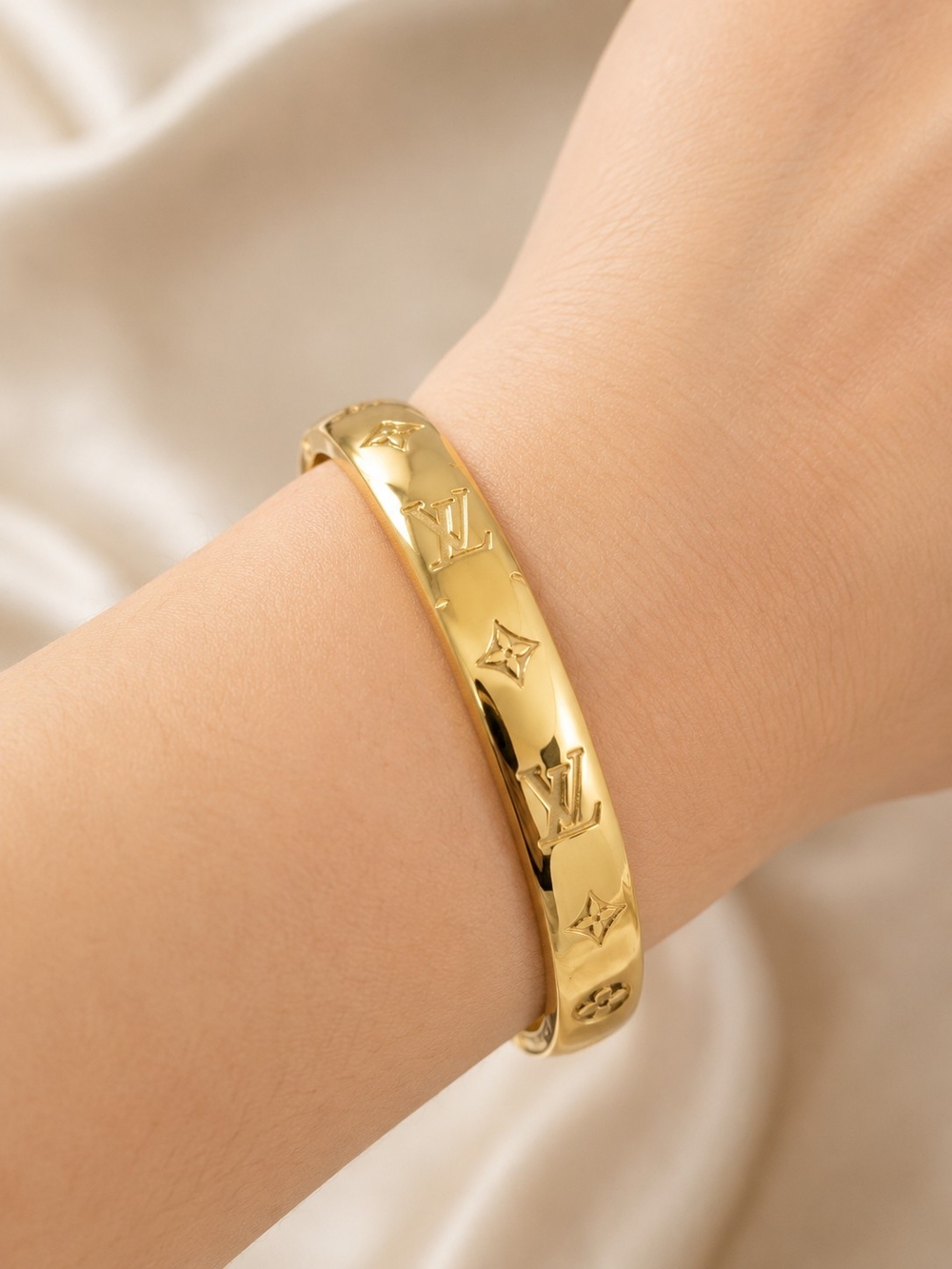 Designer Inspired Gold Monogram Slim Bangle Bracelet